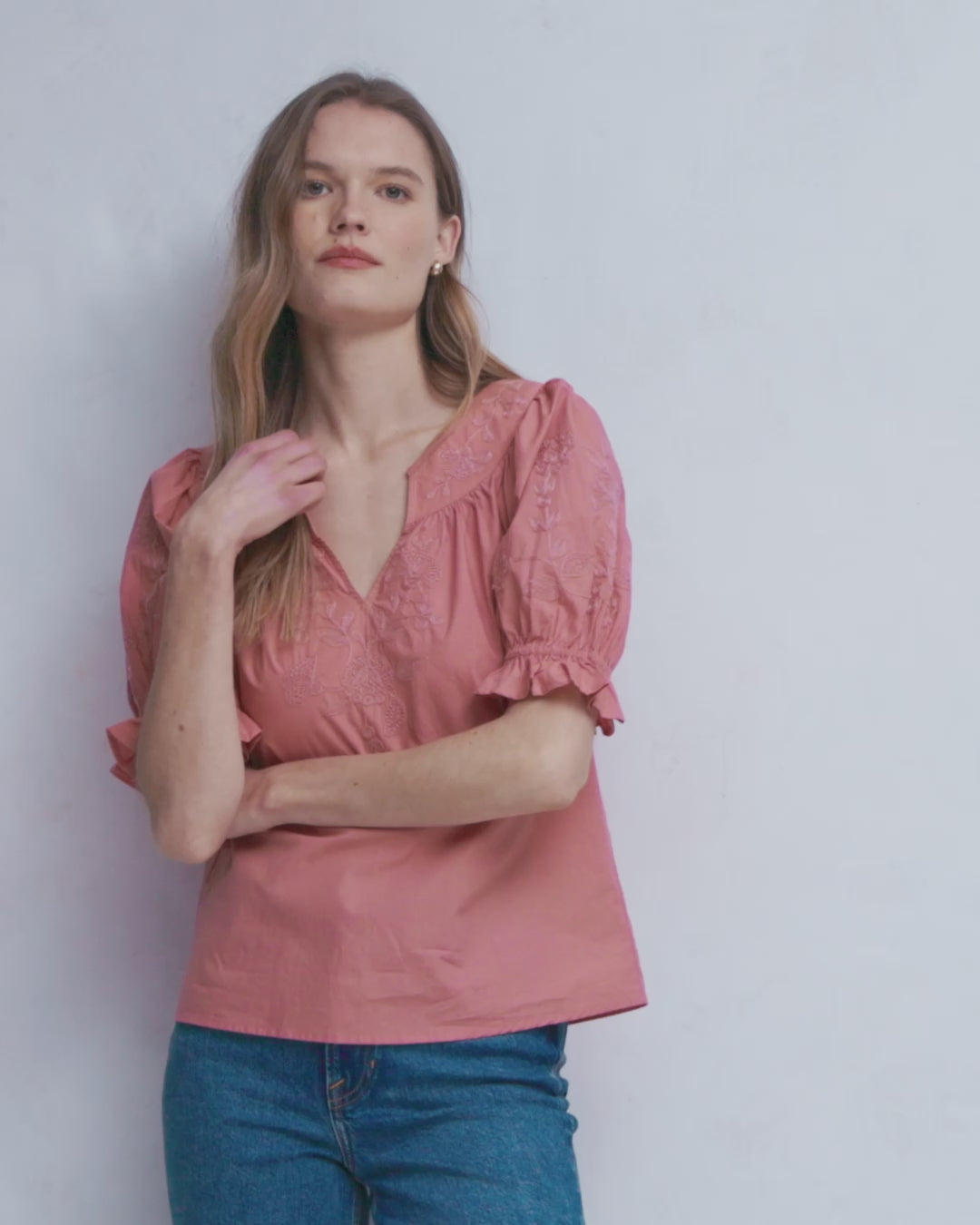 Cotton Embroidered Yoke Top-Vintage Rose Embroidered-2