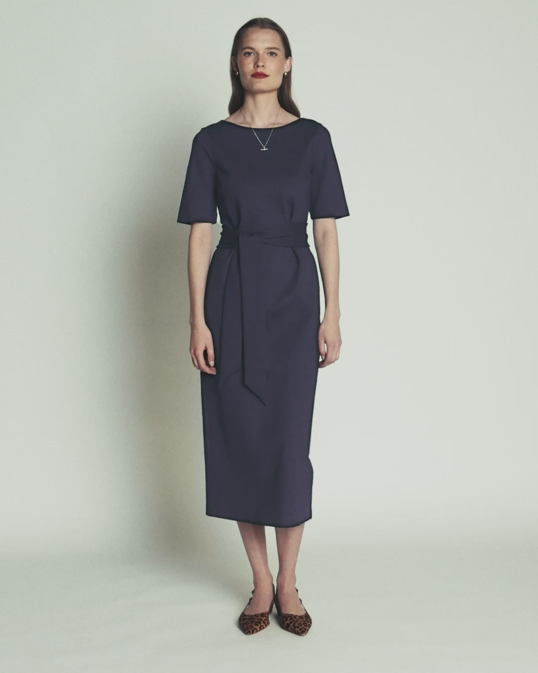 Belted Ponte Midi Dress