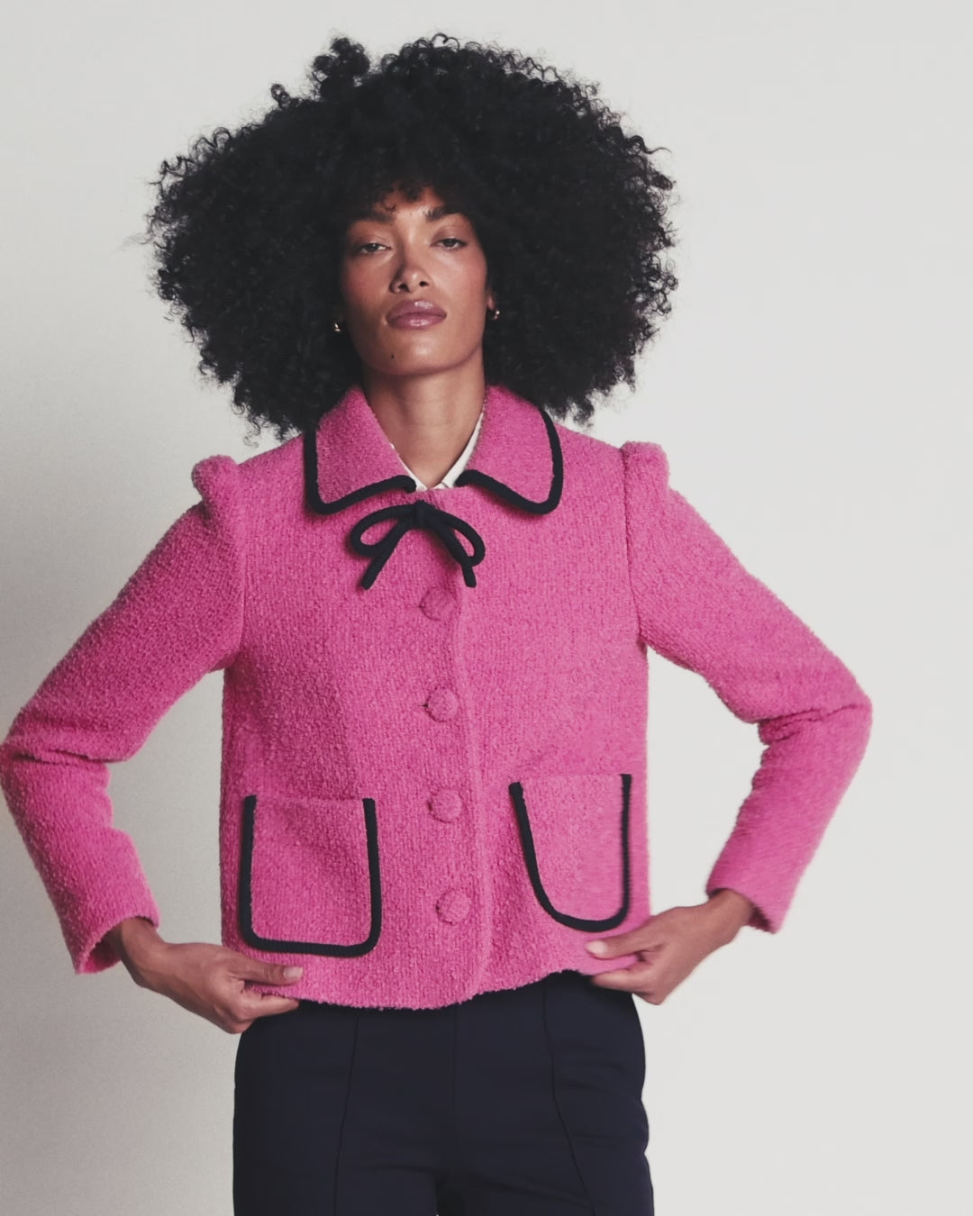 Branscombe Wool Bow Jacket-Pink Solid-2