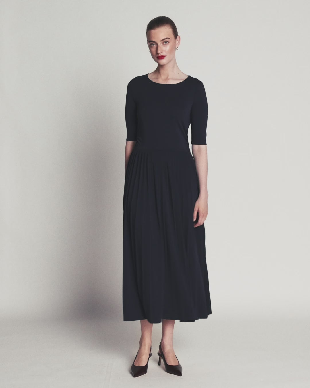 Pleated Jersey Midi Dress
