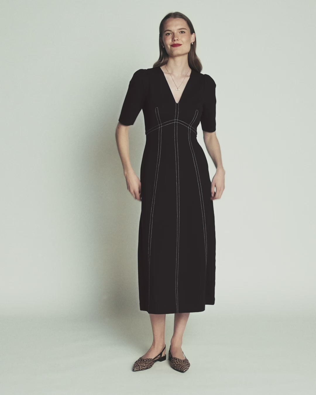 Puff Sleeve Ponte Midi Dress