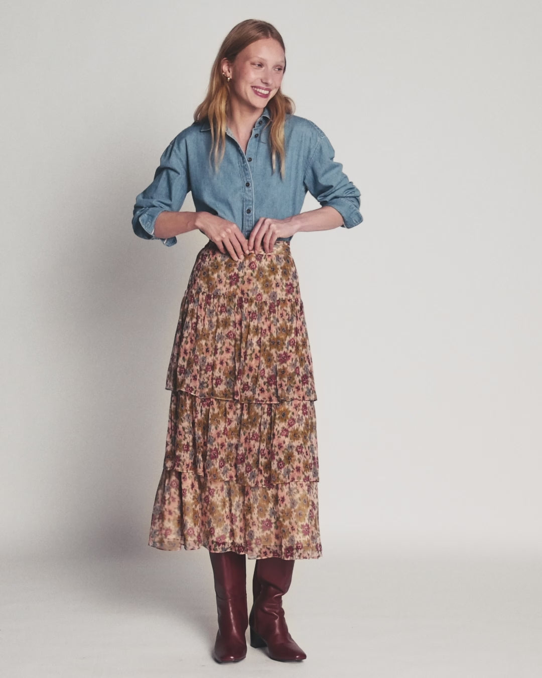 Tiered Ruffle Midi Skirt